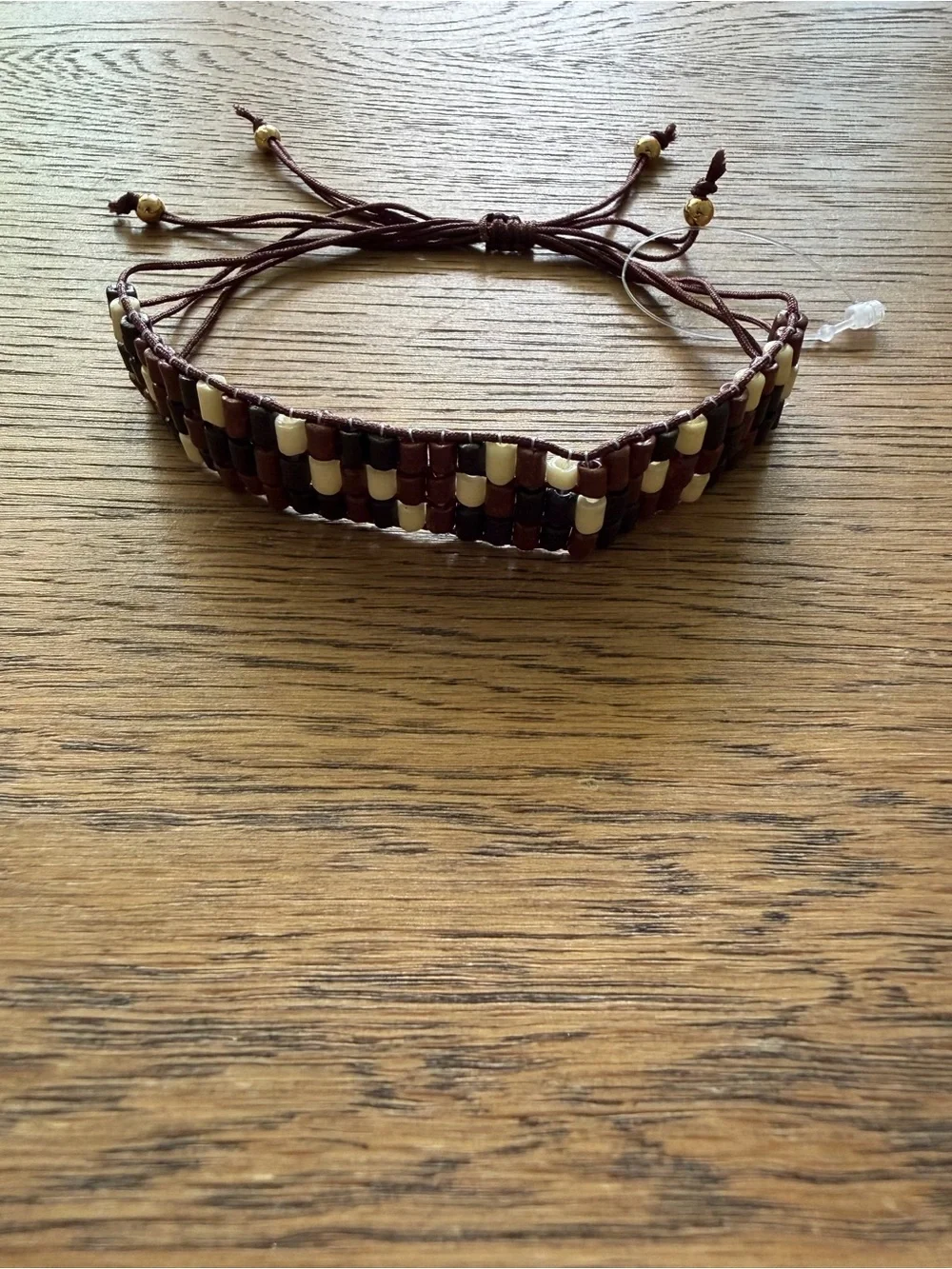 Handwoven Brown, Black & Cream Beaded Women's Bracelet